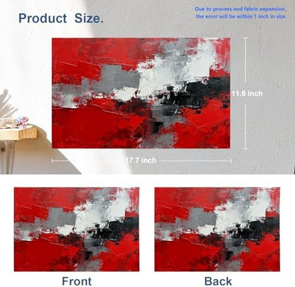 Batmerry Abstract Oil Painting Linen Placemats Set of 8, Art Red Grey Scarlet Modern Artwork Washable Table Mats for Kitchen Table Thickened Heat Insulation Dining Set Indoor Outdoor 12X18 in