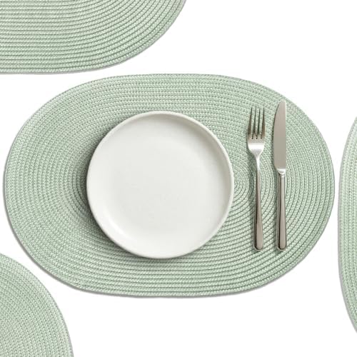 AHHFSMEI Placemats Set of 4 for Dining Table Washable Woven Non-Slip 18x12 inches Placemat Heat-Resistant Durable Table Mats for Dining Table Easy to Clean (Sage Green, 4)