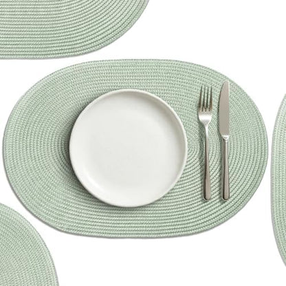 AHHFSMEI Placemats Set of 4 for Dining Table Washable Woven Non-Slip 18x12 inches Placemat Heat-Resistant Durable Table Mats for Dining Table Easy to Clean (Sage Green, 4)