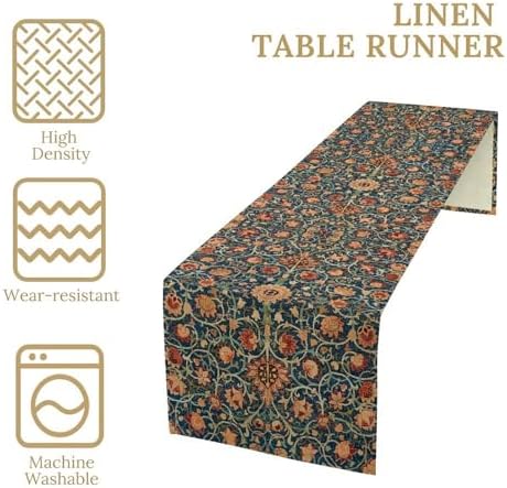 William Morris Floral Table Runner Vintage Flowers Strawberry Thief Table Runner for Dining Table Decor 13 x 120 Inch