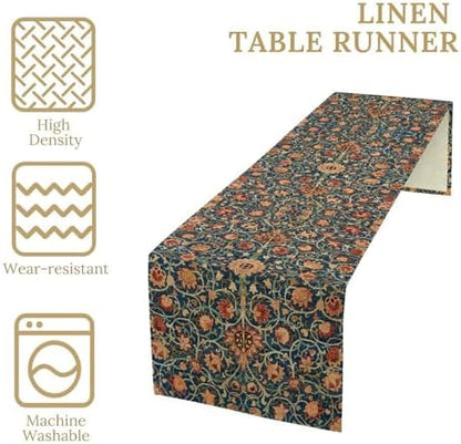 William Morris Floral Table Runner Vintage Flowers Strawberry Thief Table Runner for Dining Table Decor 13 x 120 Inch