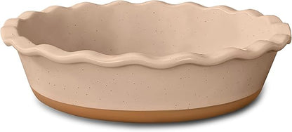 MORA Ceramic Pie Pan for Baking - 9 inch - Deep and Fluted Pie Dish for Old Fashion Apple Pie, Quiche, Pot Pies, Tart, etc - Modern Farmhouse Style Porcelain Ceramic Pie Plate - Chai