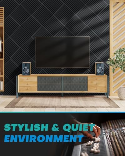52 Pack Acoustic Foam Panels, 1 X 12 X 12 Inches Sound Proof Foam Panels for Walls, High Density Acoustic Panels Sound Absorbing, Black Noise Cancelling Studio Wedges (NOT Include Adhesive)