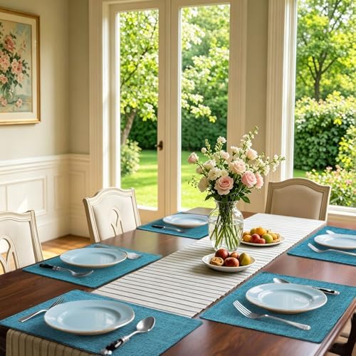 Homaxy Cloths Placemats for Dining Table Set of 4, 13" x 19", Aqua