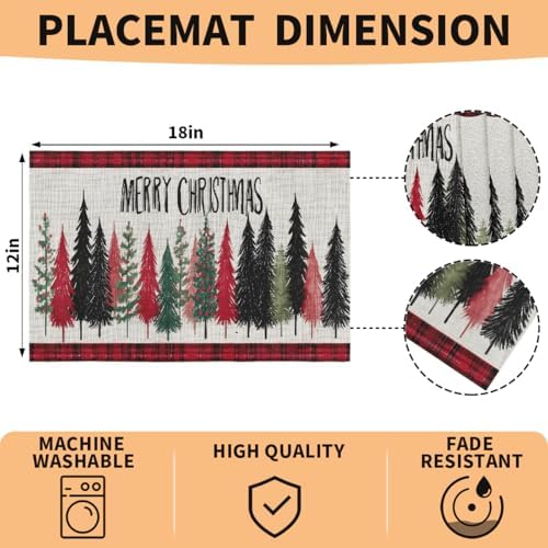Placemats Set of 6 Washable Linen Place Mats Cloth Table Mats 12x18 Inch