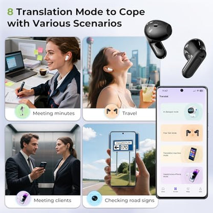NE20 Earbuds, 2025 New NE20 AI Translation Earbuds in Real Time, Language Translator Headphones with LCD Touch Screen Audifonos Traductores Inglés Español Support 140 Languages for Travel White