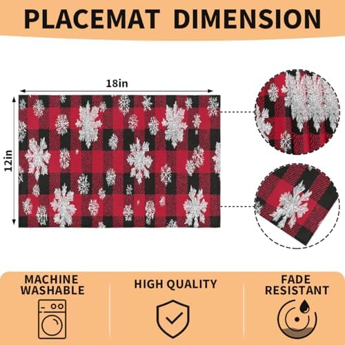 Placemats Set of 6 Washable Linen Place Mats Cloth Table Mats 12x18 Inch