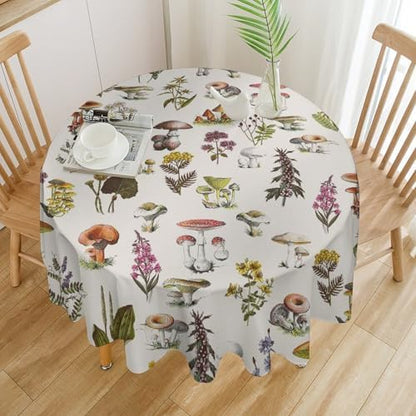 Vintage Botanical Tablecloth, Rustic Plants Herbs Mushroom Nature Wildflower Table Cloth for Outdoor Patio Party Picnic Wedding Indoor Kitchen Dinner Table Decor, 70x70in
