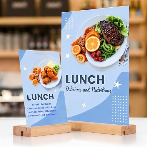 TONICE 8.5 x 11 Acrylic Sign Holder with Wood Base 3 Pack L/T Shape Vertical or Slant Back Display for Wedding, Restaurant, Store, Office, Hotel