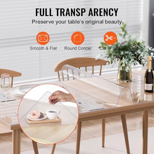 VEVOR Plastic Table Cover, 40 x 60 Inch 2.0 mm Thick Clear PVC Table Protector, Rectangle Desk Mat, Waterproof & Easy Cleaning Tablecloth, for Office, Dresser, Dining Room, Night Stand
