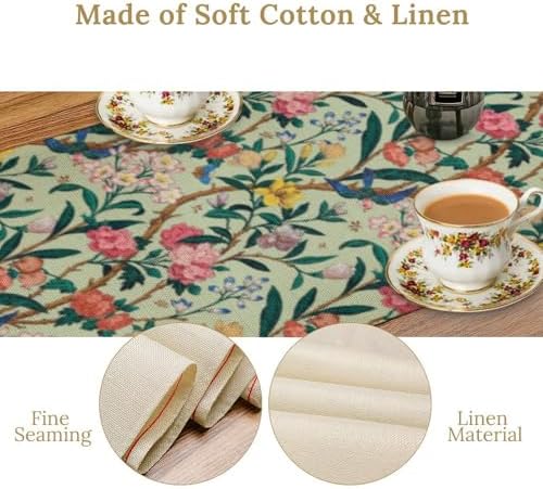William Morris Floral Table Runner, Birds Butterflies and Bees Botanical Flower Original Design Print Table Runner for Home Party Dining Room Kitchen Decor 13x60 Inch