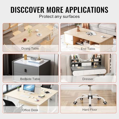 VEVOR Plastic Table Cover, 48 x 48 Inch 1.5 mm Thick Clear PVC Protector, Square PVC Desk Mat, Waterproof & Easy Cleaning Desk Pad Tablecloth, for Office, Dresser, Dining Room, Night Stand