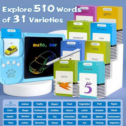 Talking Flash Cards with Writing Tablet - Italian English, Blue
