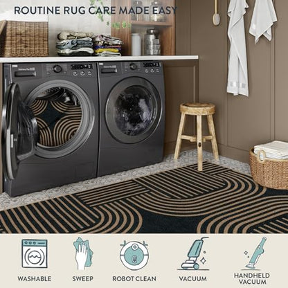 Lahome Modern Geometric Black Runner Rug, 2x8 Indoor Outdoor Hallway Runner