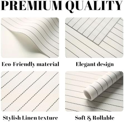 Placemats Set of 12 Vinyl/Plastic Woven Place Mats for Kitchen Table Indoor/Outdoor Washable Placemat Wipeable Dining Table Mats (White Stripes,12)