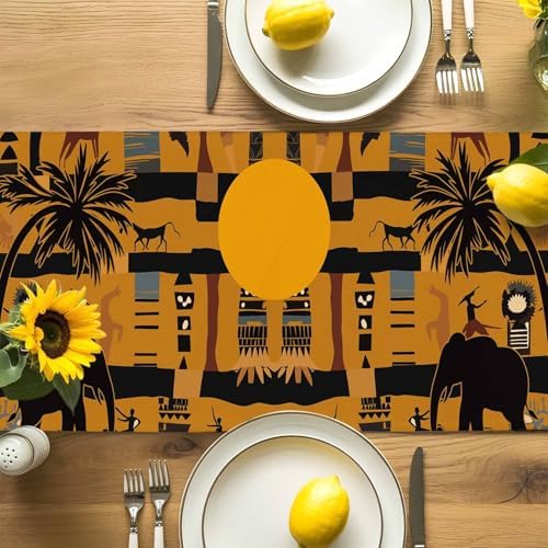 Black African Female Table Runner Dresser Scarf 13 x 120 Inch Elephant Giraffe Ethnic Wind Brown Black Table Runners Non-Slip Heat Resistant Kitchen Dining Table Decor for Home Holidays Indoor Outdoor