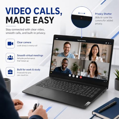 Lenovo 2026 V15 Slim Laptop | 15.6" Anti-Glare FHD Display | Intel Powerful Quad-Core Processor | 8GB DDR5 RAM | 512GB SSD | Wi-Fi 6 | RJ45 Ethernet | Long Battery Life | Win 11 Pro | MS 365 Web