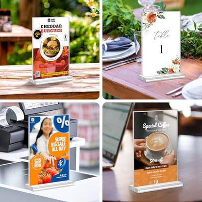 Acrylic Sign Holder 5.5 x 8.5, 10 Pack Double-Sided Stand up Table Top Clear Sign Holders, T Shape Plastic Acrylic Picture Frame Menu Flyer Paper Holder Display Stands for Office Store Wedding Party