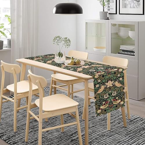 William Morris Floral Table Runner, Vintage Flowers Green Botanical Printed Table Runner for Home Kitchen Dining Table Decoration,13x60 Inch