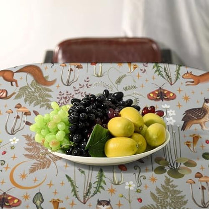 Woodland Animal Tablecloth, Grey Country Forest Hare Squirrel Owl Snake Snail Flowers Mushroom Print Table Cover for Picnic Party Holiday Home Kitchen Dining Table Decor 60x90in
