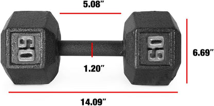 WF Athletic Supply Cast Iron Solid Hexagon Gray/Black Dumbbells, Strength Training Free Weights Set of 2 for Women and Men, Hand Weights Sold by Pairs, Multi-Select Size Options Available