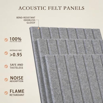 JBER Felt Bulletin Board 36" x 24", 6 Pack Felt Wall Tiles, Light Gray