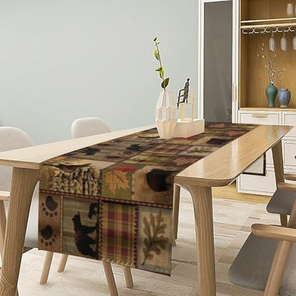 Rustic Moose Deer Bear Table Runner, Retro Vintage Bear Cottage Country Style Cabin Farmhouse Dinner Runner for Home Kitchen Dining Table Decoration 13"x90"
