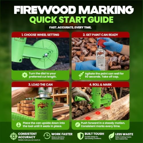 THE MINGO Ultimate Firewood Measuring Tool - Chainsaw Firewood Marker- Log Paint Marker -Loggin Marking Tool, Firewood Measuring Accessory- Logging Tools (Mingo Marker With 18" Wheel)