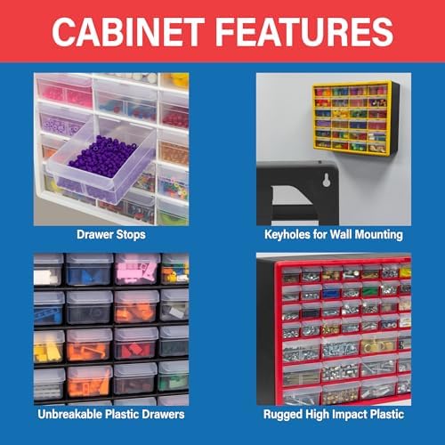 Akro-Mils 64-Drawer Plastic Storage Cabinet, 20" W x 6" D x 16" H, Black