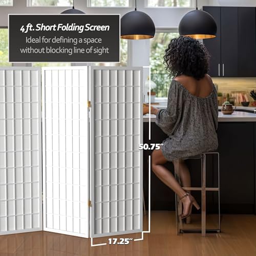 4 ft. Short Window Pane Shoji Screen - White - 4 Panels