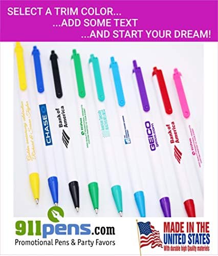 USA Made, Personalized Writing Ink Ballpoint Novelty Pens, Custom Printed with Your Logo & Text (Pack of 1,000 White Pens with Dark Green Trim)