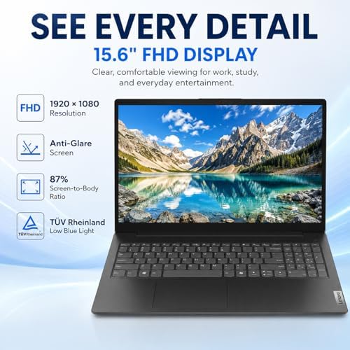 Lenovo 2026 V15 Slim Business Laptop, 15.6" FHD Display, Powerful Intel Quad-Core Processor, 8GB DDR5 RAM, 1TB SSD, Wi-Fi 6, Ethernet(RJ45), HDMI, 8-Hour Battery, Windows 11 Pro, MS 365 for the Web