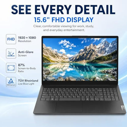 Lenovo 2026 V15 Slim Business Laptop, 15.6" FHD Display, Powerful Intel Quad-Core Processor, 8GB DDR5 RAM, 1TB SSD, Wi-Fi 6, Ethernet(RJ45), HDMI, 8-Hour Battery, Windows 11 Pro, MS 365 for the Web