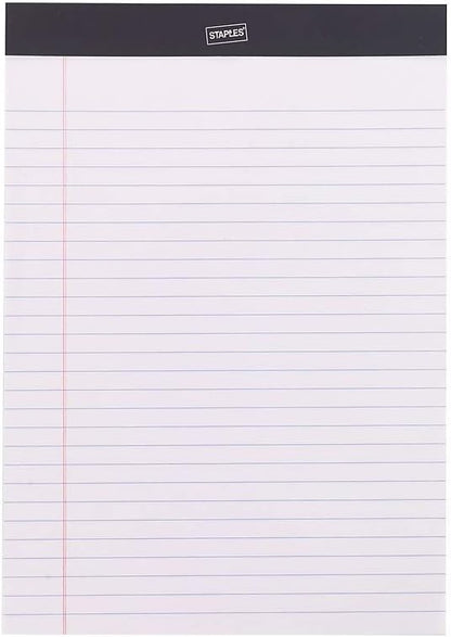 STAPLES Notepads, 8.25x11.75 Inch, Wide Ruled, White, 72-Pack