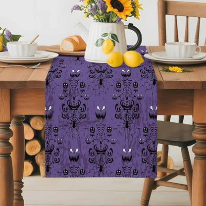 Halloween Haunted Table Runner Dresser Scarf 13 x 72 Inch Purple Black Ghost House Mansion Table Runners Non-Slip Heat Resistant Kitchen Dining Table Decor for Halloween Holidays Indoor Outdoor