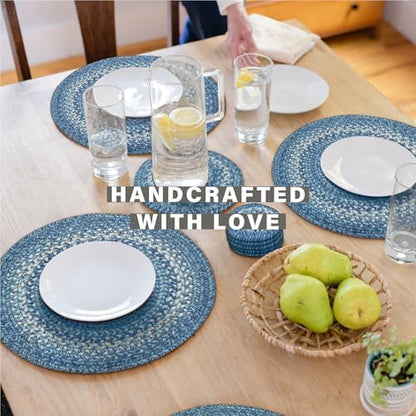 Homespice Denim Braided Placemats Ideal as Table Mats, Round 15" Set of 2