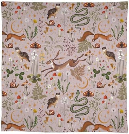 Rustic Forest Tablecloth, Pink Woodland Wild Animal Hare Squirrel Owl Snail Flowers Mushroom Table Cloth for Home Kitchen Dining Outdoor Patio Wedding Decor 55x75in