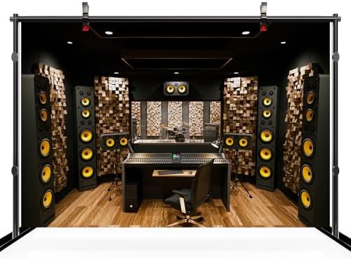 5x3ft Recording Studio Backdrop Professional Sound Mixer Sound Source Equipment Listening Device Operation Desk Background Singer Music Producer Party Decor Photo Booth Studio Props