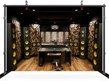 5x3ft Recording Studio Backdrop Professional Sound Mixer Sound Source Equipment Listening Device Operation Desk Background Singer Music Producer Party Decor Photo Booth Studio Props