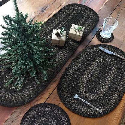 Homespice Jet Black Jute Braided Placemats, Oval 13x19 Set of 6