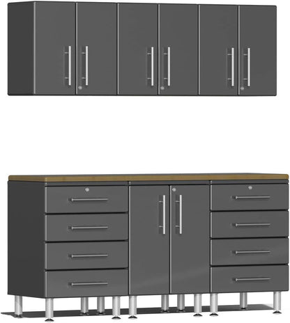 Ulti-Mate UG22072G 7-Piece Garage Cabinet Kit with Bamboo Worktop in Graphite Grey Metallic