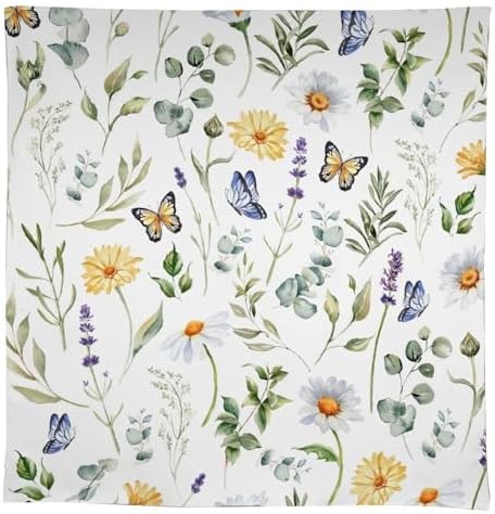 Watercolor Wildflowers Tablecloth, Summer Daisy Lavender Eucalyptus Branches Leaves Print Table Cover for Tea Party Weddings Indoor Outdoor Dining 60x110in