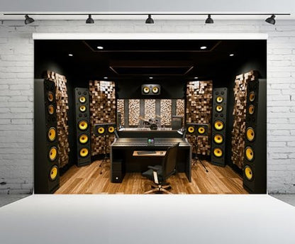 10x8ft Recording Studio Backdrop Professional Sound Mixer Sound Source Equipment Listening Device Operation Desk Background Singer Music Producer Party Decor Photo Booth Studio Props