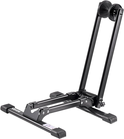 VEVOR Bike Rack, Fits 20 to 29 Inch Mountain & Road Bikes, Alloy Steel Rust-Resistant Bike Floor Stand Rack, Foldable Bicycle Stand for Entryway, Garage, Home Bikes Parking & Storage, 1 Pack, Black
