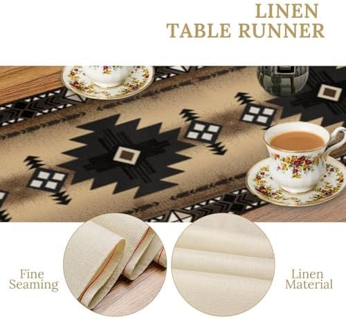 Aztec Table Runner, Southwestern Ethnic Geometric Triditional Table Runner Table Setting Decor for Kitchen Garden Farmhouse Party Holiday Dinner Home, 13x60 in