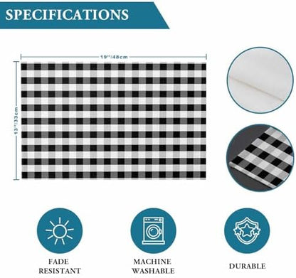 Rustic Black White Buffalo Check Plaid Pattern Placemats Set of 6, Farmhouse Heat Resistant Washable Table Place Mats Cotton Table Linens Party Holiday Decor for Kitchen Dining Outdoor Indoor