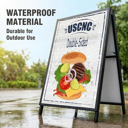 USCNC 2 Pack Heavy Duty A-Frame Sidewalk Sign 24 x 36 Inch, Portable Double-Sided Sandwich Board Slide-in Folding Metal Signboard (Frame only，No white board)