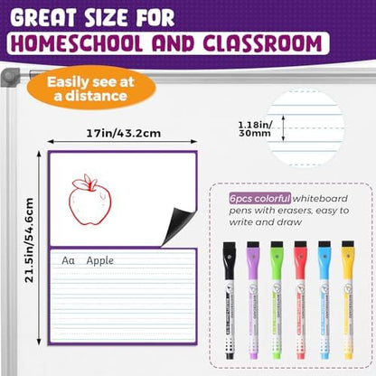 KIKIGOAL 21.5"x17" Magnetic Draw and Write Paper,Dry Erase Handwriting Lined Paper for Classroom Whiteboard, Writing Chart Page Teacher Must Have Homeschool Teaching Supplies (Draw and Write)