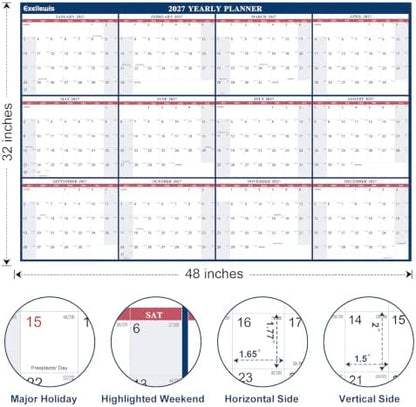 2027 Wall Calendar 32" x 48" Wet & Dry Erase 12 Months Calendar for Wall