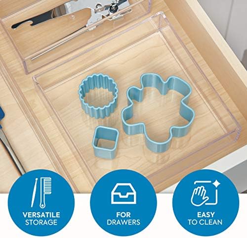 iDesign Clear Drawer Organizer, 8" x 8" x 2" | Pack of 2 | For Silverware | Kitchen Storage | Clarity Collection